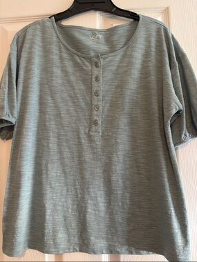 LOFT Outlet Lightweight Striped Henley Tee in Dusty Sage